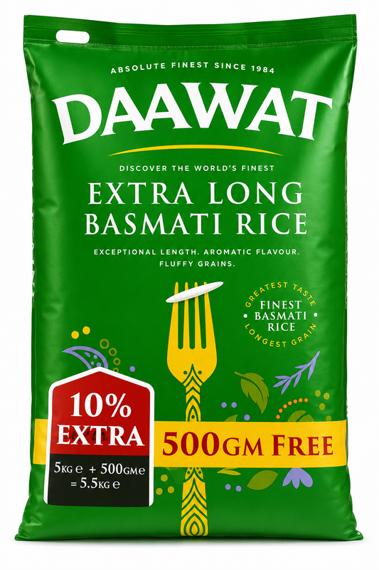 Daawat Extra Long Basmati Rice 5kg + 500g free  – Premium Long-Grain Rice