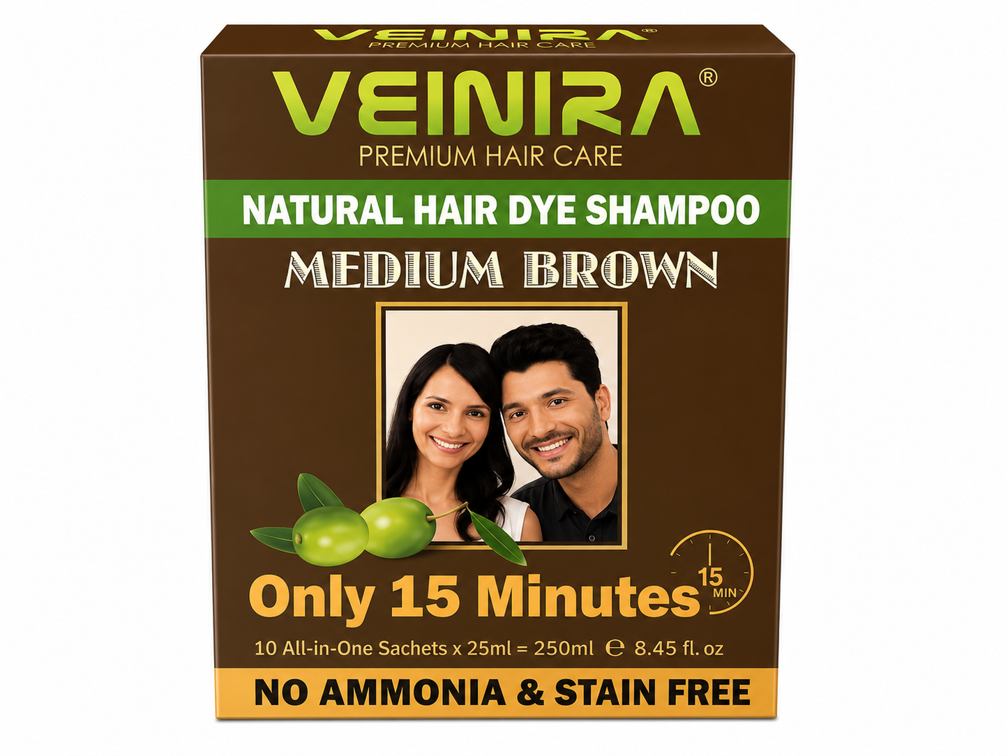 Veinira Medium Brown Hair Dye Shampoo (10packs) 250ml